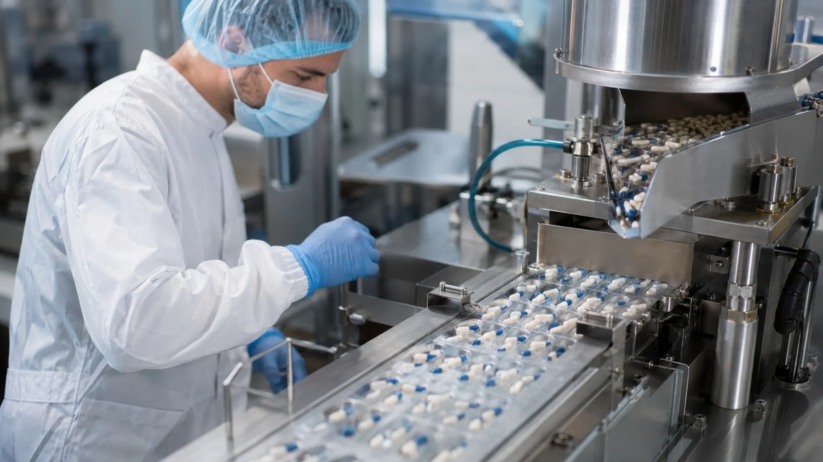Operator checking a production line